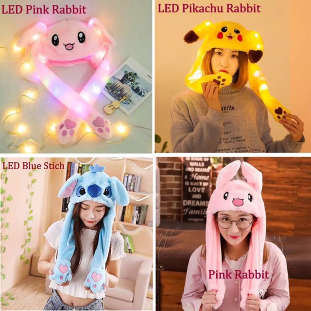 Ready Stock Dancing Rabbit Bunny Hat Led Tik Tok Hat Topi Kelinci Korean Style - Putih Led