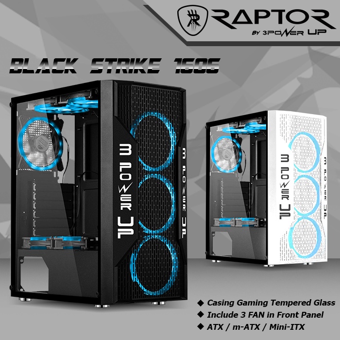 Jual RAPTOR Gaming Case Black Strike 1606 TEMPERED GLASS ATX/mATX
