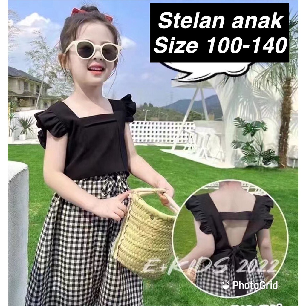 (LOLI-JKT) BS-268 SET ANAK CEWEK BLACK BOX BACKLESS VEST SIZE 100-140