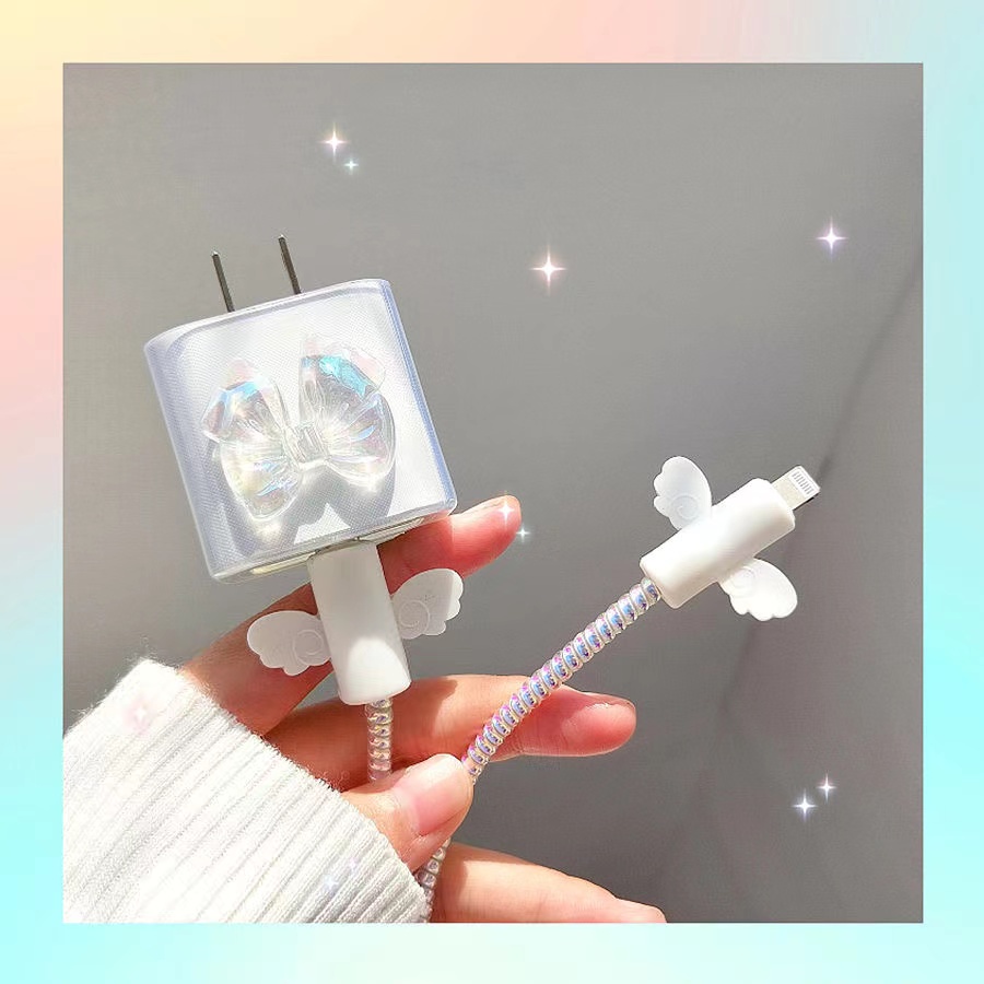 1 Set Pelindung Kabel Data / Charger Usb Tipe C 18 / 20W Anti Gigit Motif Bunga Kaws Untuk iPhone