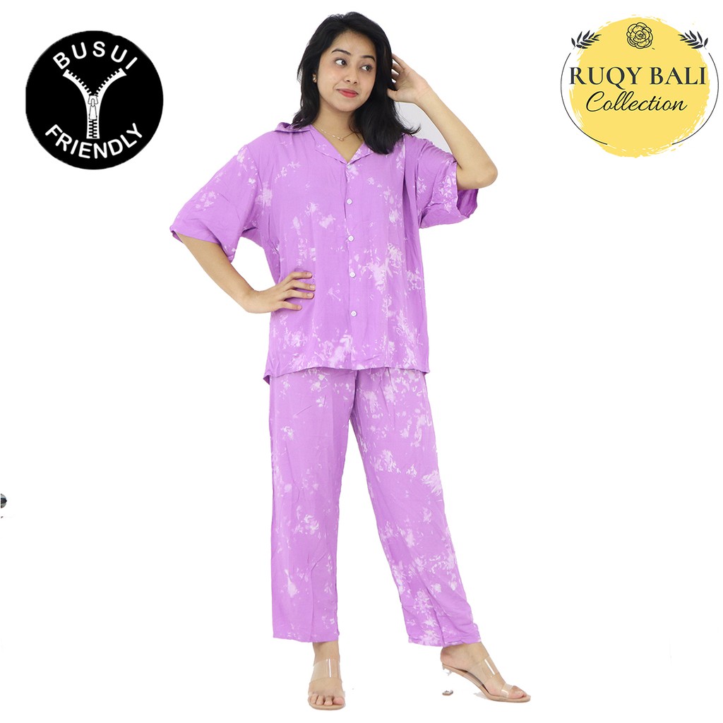 Setelan Piyama Lengan Panjang Rayon Tie Dye Wanita Ld110 | Pajamas Katun Rayon (Grosir)