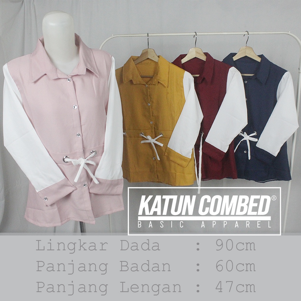 Kemeja Wanita Kombinasi Warna Lengan Panjang Model Korean Style-1