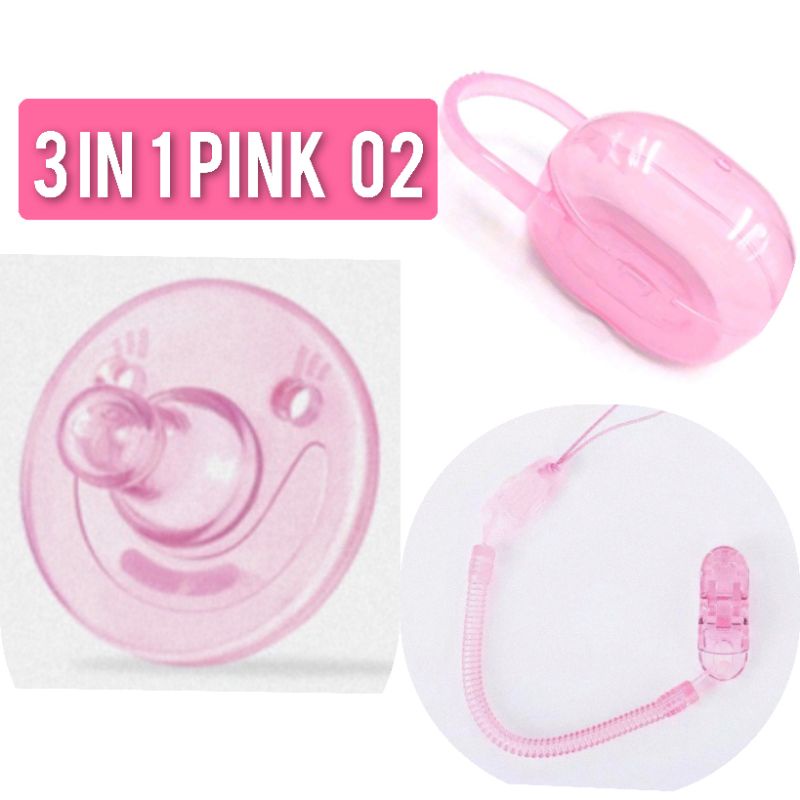 Dot Bayi Empeng Bayi Silikon 3 in 1 set orthodontics bpa free Dot Empeng Bayi Silikon with box and chain-3 IN 1 PINK 02