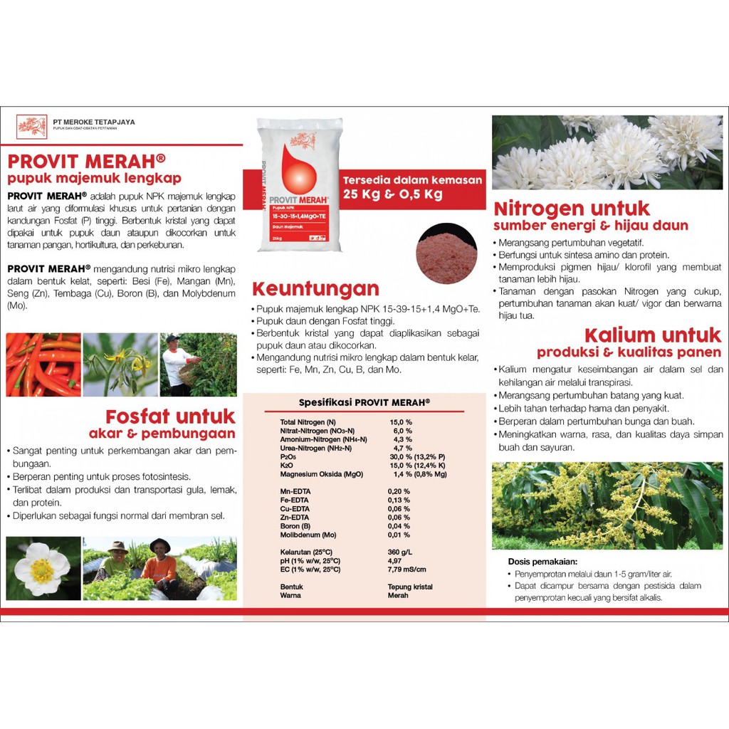 PUPUK MEROKE PROVIT MERAH NPK DAUN KEMASAN PABRIK 500 GRAM