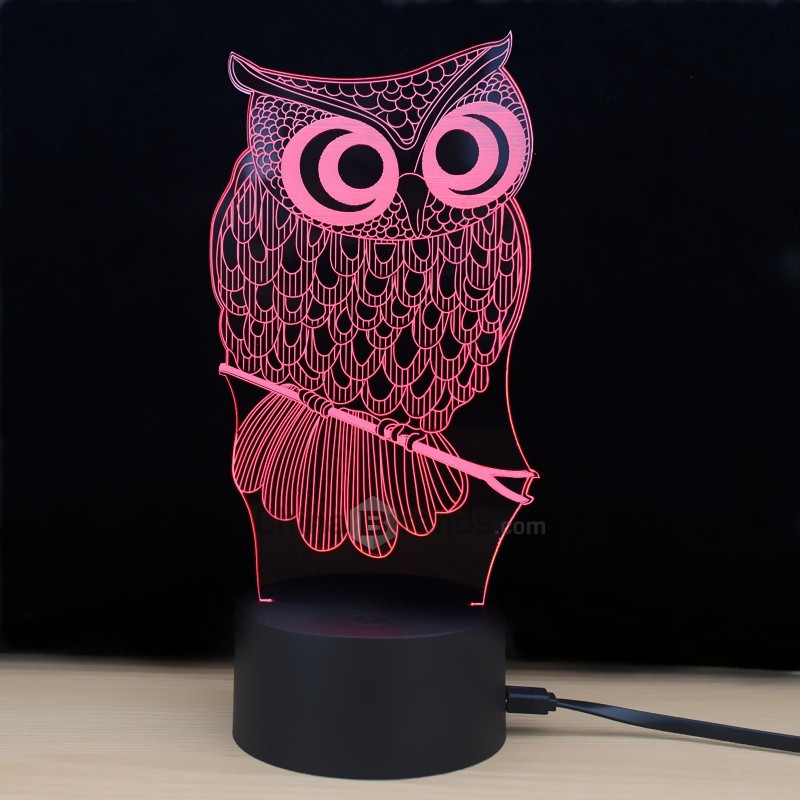 Shining Td182 Lampu Led 7 Warna Bentuk Burung Hantu 3d Shopee