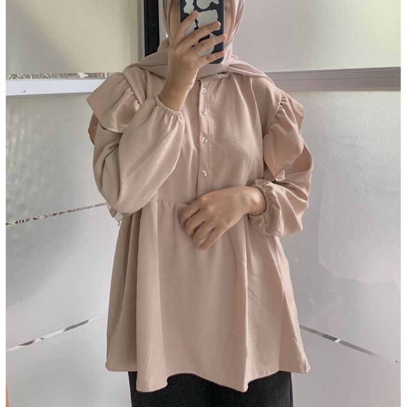 Karin Top Peplum Blouse Kemeja Baju Wanita Blouse Crinkle Airflow - Atasan Wanita