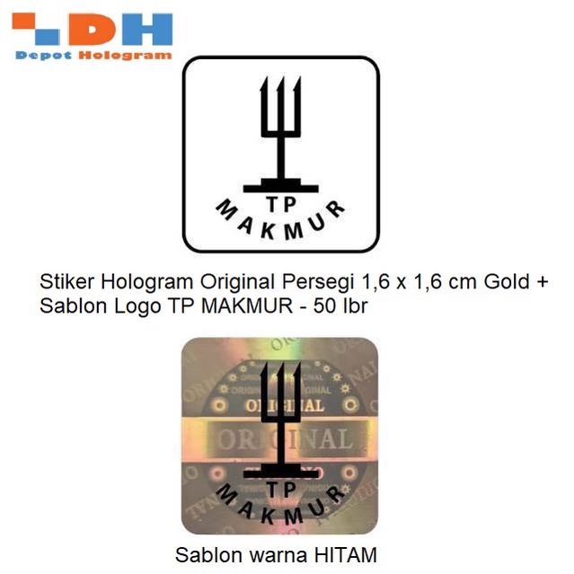 

Pkt Stiker Hologram Original Persegi 1,6 x 1,6 cm Gold + sablon Logo TP MAKMUR - 20 lbr