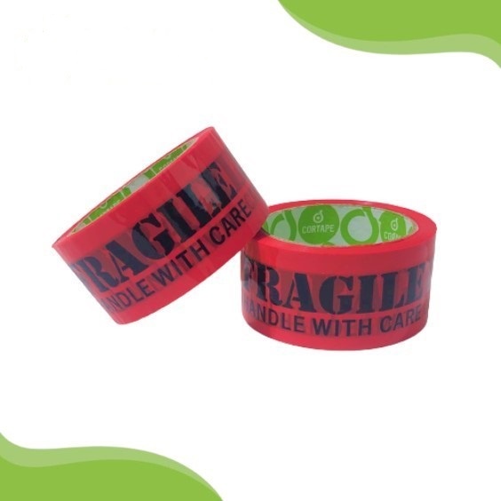 LAKBAN FRAGILE MERAH FONT HITAM 48MM 72YARD - MERAH FON HITAM