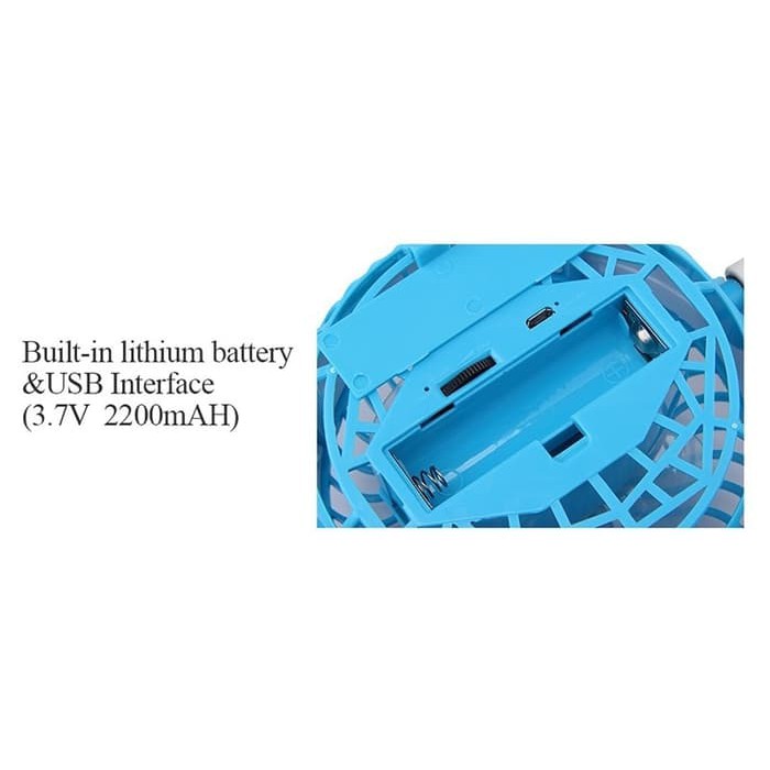 Kipas Angin Mini Usb Jepit 4" Baterai Cas 18650