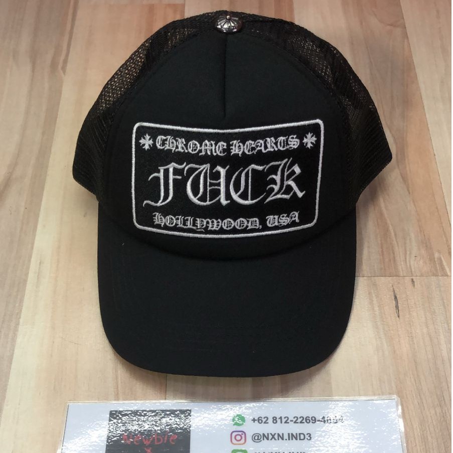 Chrome Hearts FUCK Hollywood Trucker Hat Black Best NxN Quality