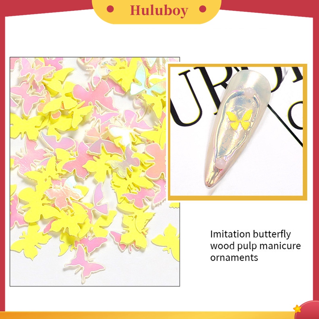 Huluboy Huluboy♡ 1 Kotak Stiker Kuku 3D Motif Kupu-Kupu Glitter 12 Warna Untuk Manicure