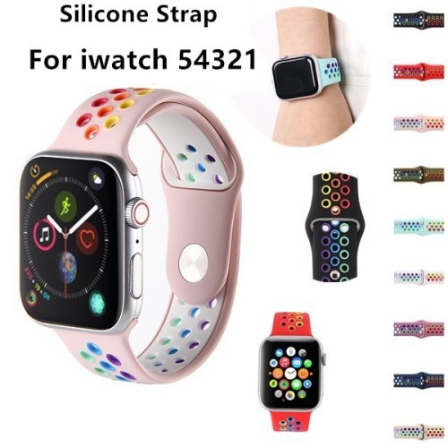 Tali Strap Bahan Karet Silikon Warna Pelangi For Apple Watch 38/40mm 42/44mm Iwatch Series 5 4 3 2 1