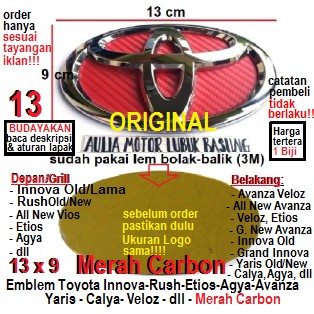 emblem logo grill & belakang toyota 13 merah carbon innova rush agya avanza yaris calya veloz vios