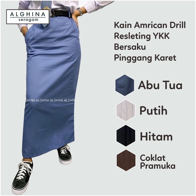 Rok Sekolah Anak SMA/SMK Model Span Belakang Panjang Warna Abu-Abu,Hitam,Coklat & Putih