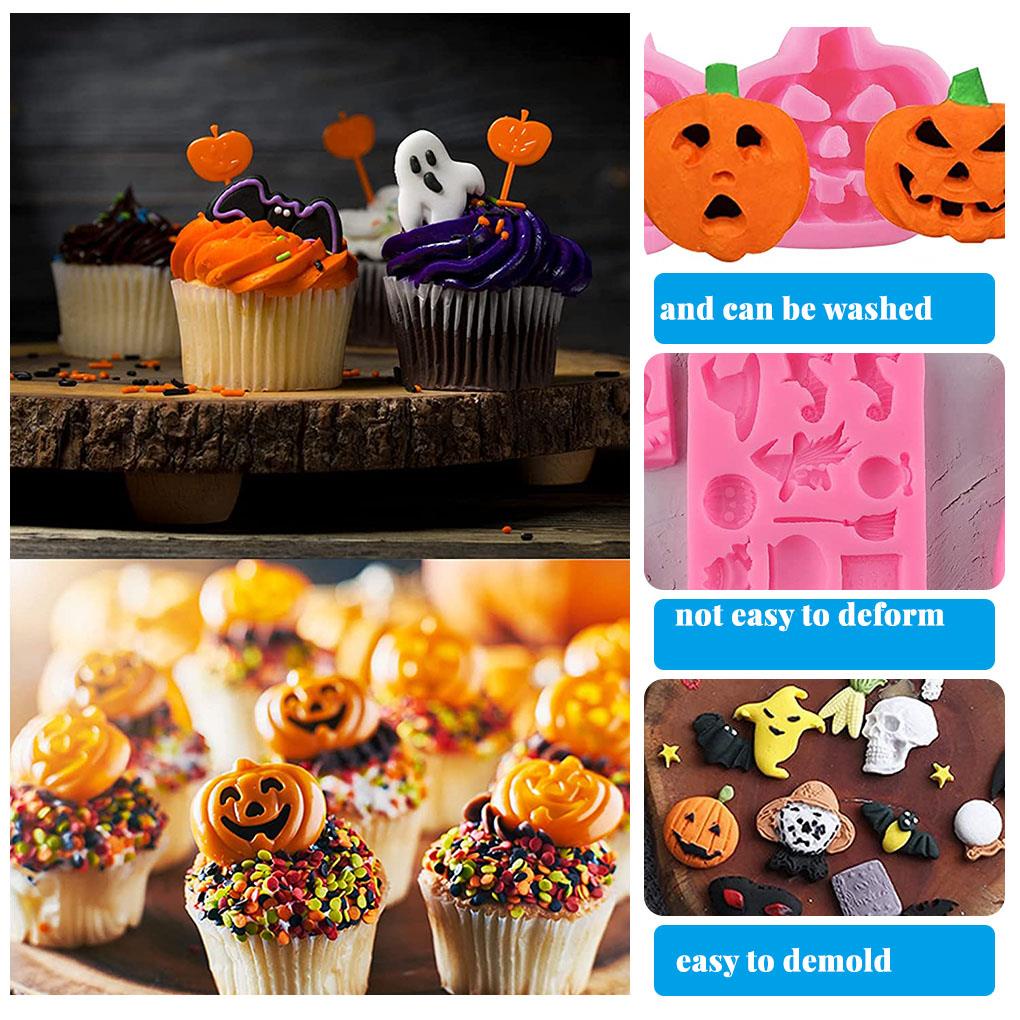 (house2020) 7pcs Cetakan Kue / Coklat / Fondant Bentuk Labu Halloween Bahan Silikon Anti Lengket Tahan Panas DIY