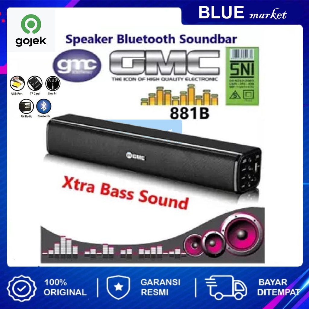 Speaker Bluetooth GMC 881B Super Bass FM Radio 25W Garansi Resmi - PROMO