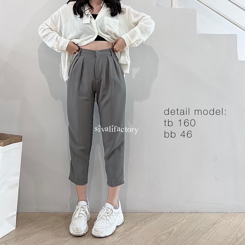 SIVALI Elika Pants 345/555 - Ankle Pants BIG SIZE - Loose Pants for Petite Girls Ukuran Jumbo - Celana 7/8 Bahan Jatuh - Celana Kerja Wanita