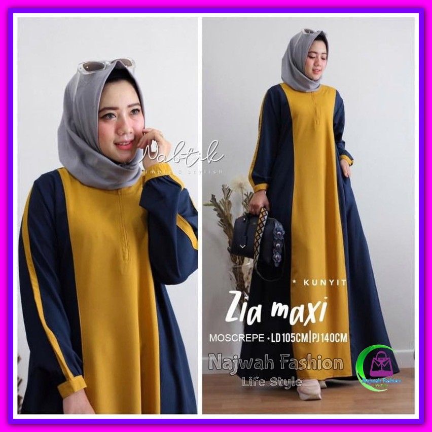 Jual Baju Long Dress Busui Wanita Moscrepe Maxi Dress Gamis Syari Zia Orange Murah