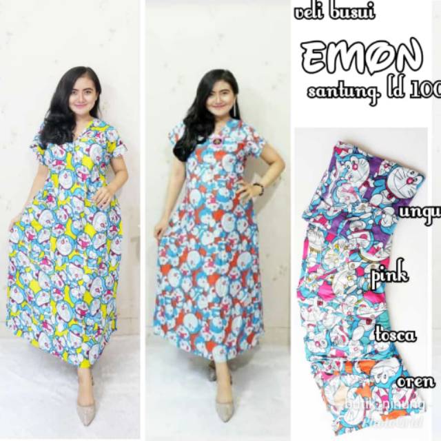 Gaun velly doraemon daster panjang lengan pendek