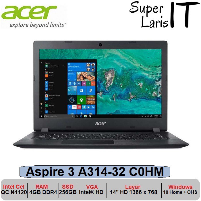 Acer Aspire 3 A314 32 C0HM N4120|4GB|256GB|14inch|W10 OHS|Tas - Laptop