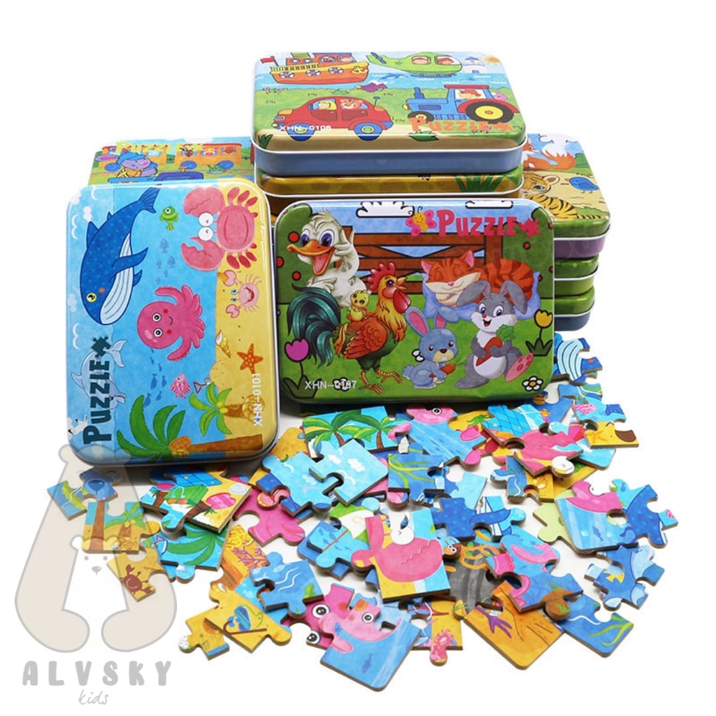 PUZZLE JIGSAW KAYU KALENG MIX 4 IN 1 / PUZZLE KAYU 4 IN 1