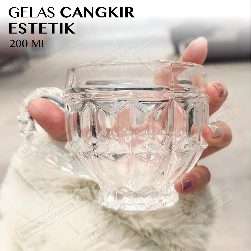 Gelas Kopi 200ml Cangkir Kaca Cafe Teh Susu Crystal Glass HomeCafe Inspired Cup Gaya Korean HomeCafe