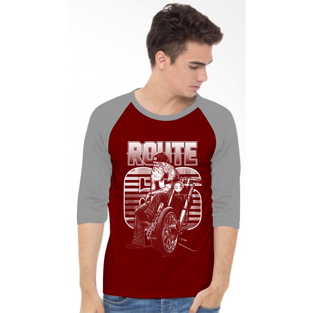 KAOS RAGLAN PRIA SABLON ROUTE 66 WARNA  KAOS RAGLAN PRIA LENGAN 34, ATASAN PRIA / KAOS MURAH / KAOS 