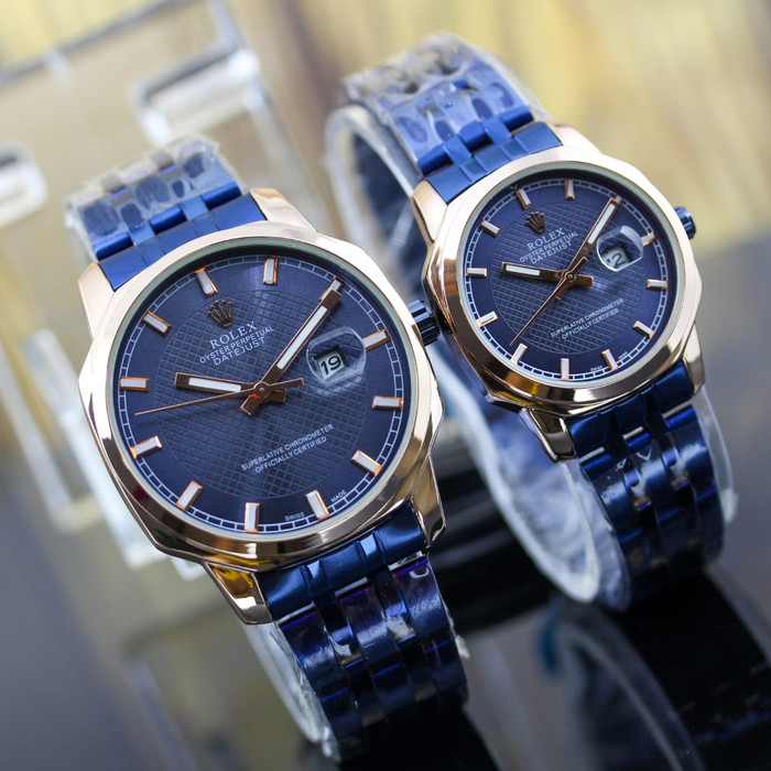 Best Seller - Jam Tangan Pria Dan Wanita Couple Rolex Rantai Biru