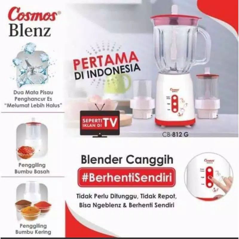 Blender Kaca 3in1 Cosmos Blenz  2L CB 812G  -  CB812G  2 Liter Dry &amp; Wet Mill  Original