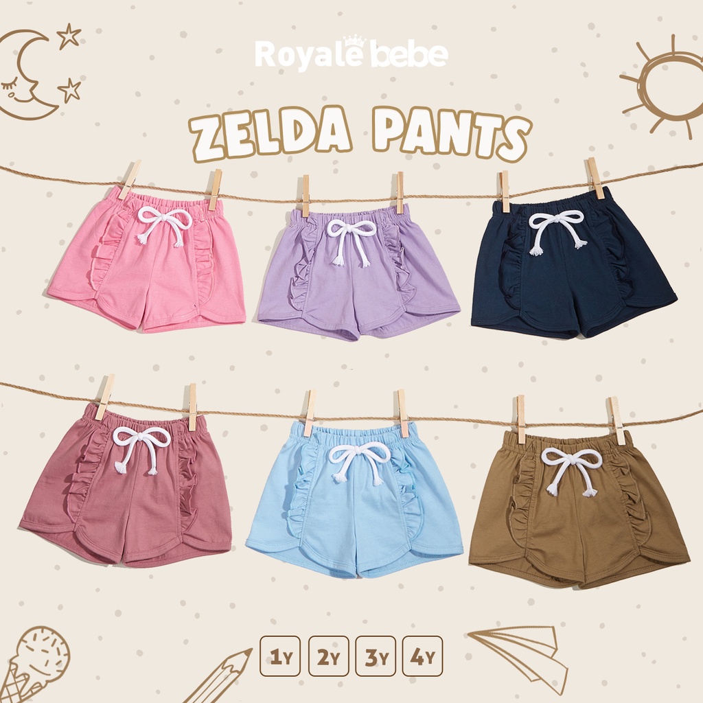 ROYALE BEBE ZELDA PANTS BABY ZELDA CELANA PENDEK ANAK RUFFLE FASHION ANAK PEREMPUAN 1 - 4 TAHUN