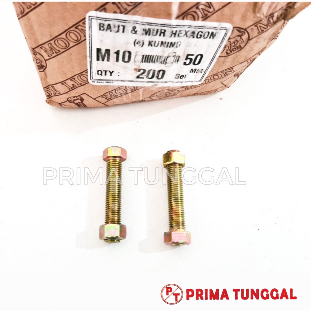 Baut + Mur Kuning M10 Ukuran Baut 14 Panjang 2.5 cm 4 cm 5 cm