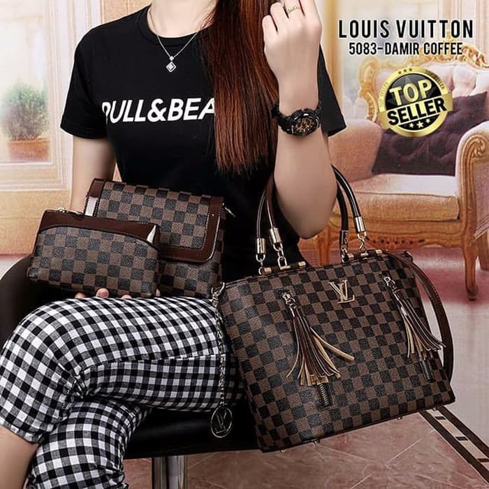 Louis Vuitton Bag 3in1 Seri  5083#12#9025 HANDBAG KANTOR WANITA TAS CEWEK GROSIR IMPORT BATAM MURAH 
