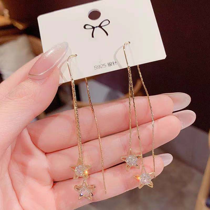 Versi Korea Dari Anting Rumbai Bintang Berujung Lima Baru Kepribadian Fashion Temperamen Liar Anting-anting Panjang