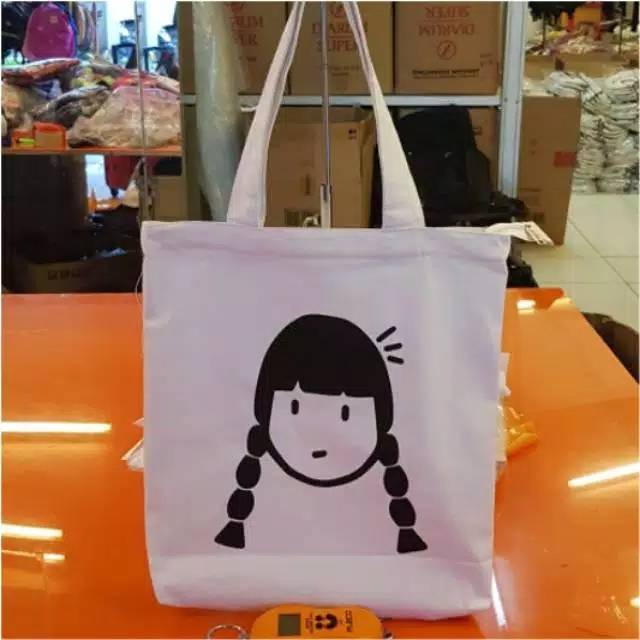 Tas tote bag baru gambar cewe kepang