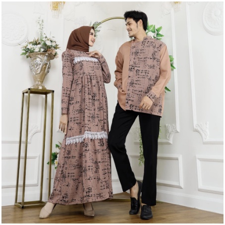 Set Baju Couple Pria Wanita Gamis Kemeja Koko Suami Istri Pasangan Muslim Batik Modis Terbaru 2022-0