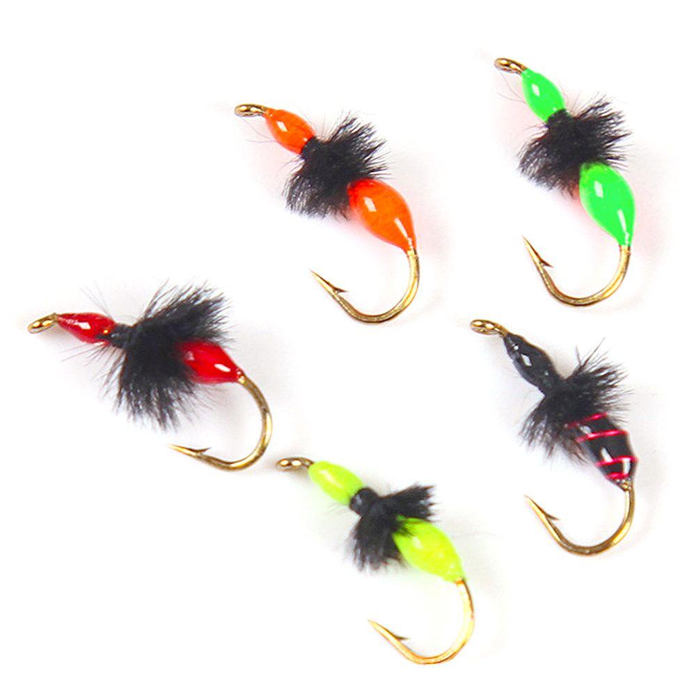 Preva 5pcs Umpan Bionic Isi14# Fishhooks Umpan Simulasi Pancing Burung Unta Rambut Ant Fly Hook