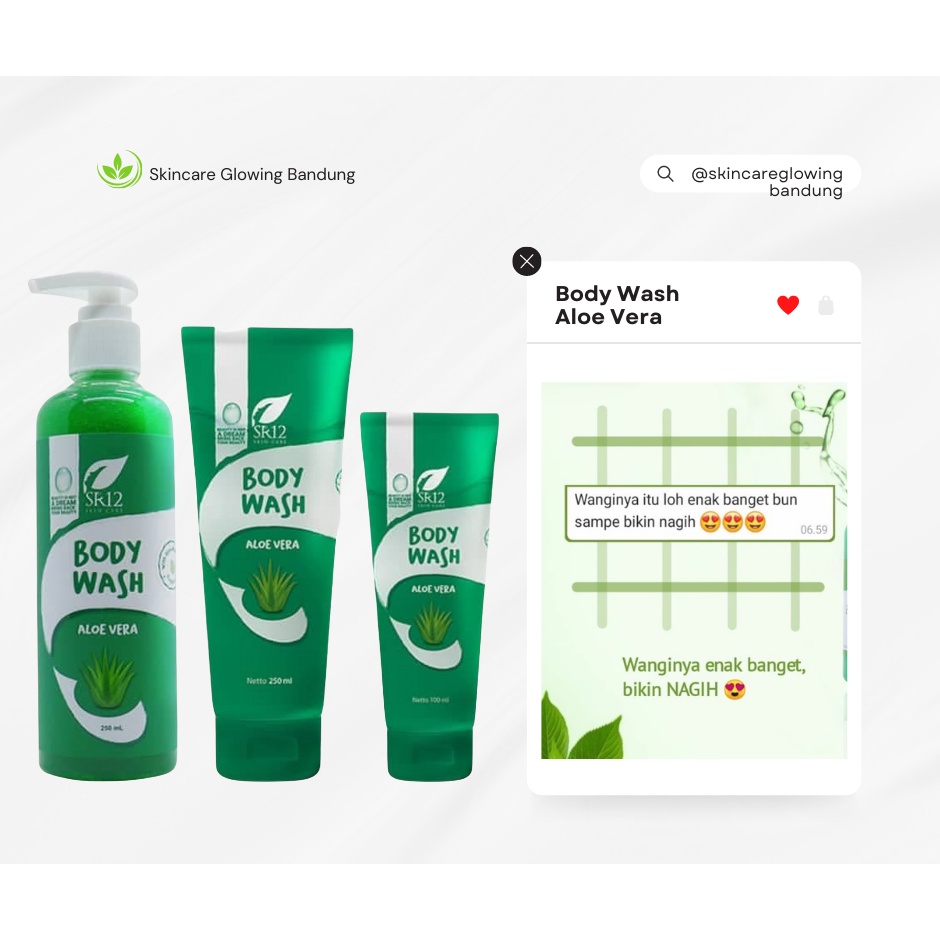 SR12 Body Wash Aloe Vera Sabun Mandi Cair Anti Bakterial Shower Gel Mencerahkan Kulit Deeply Nourishing Brightening Solution Perontok Daki Jerawat DiPunggung