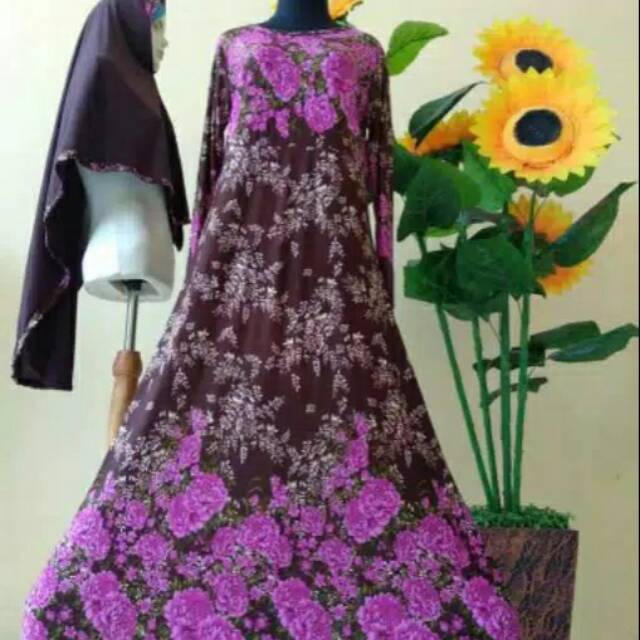 Gamis jersey set motif bunga