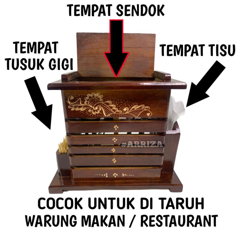 Tempat Sendok / Rak Sendok Dari kayu Jati + Tempat Tusuk Gigi + Tempat Tisu