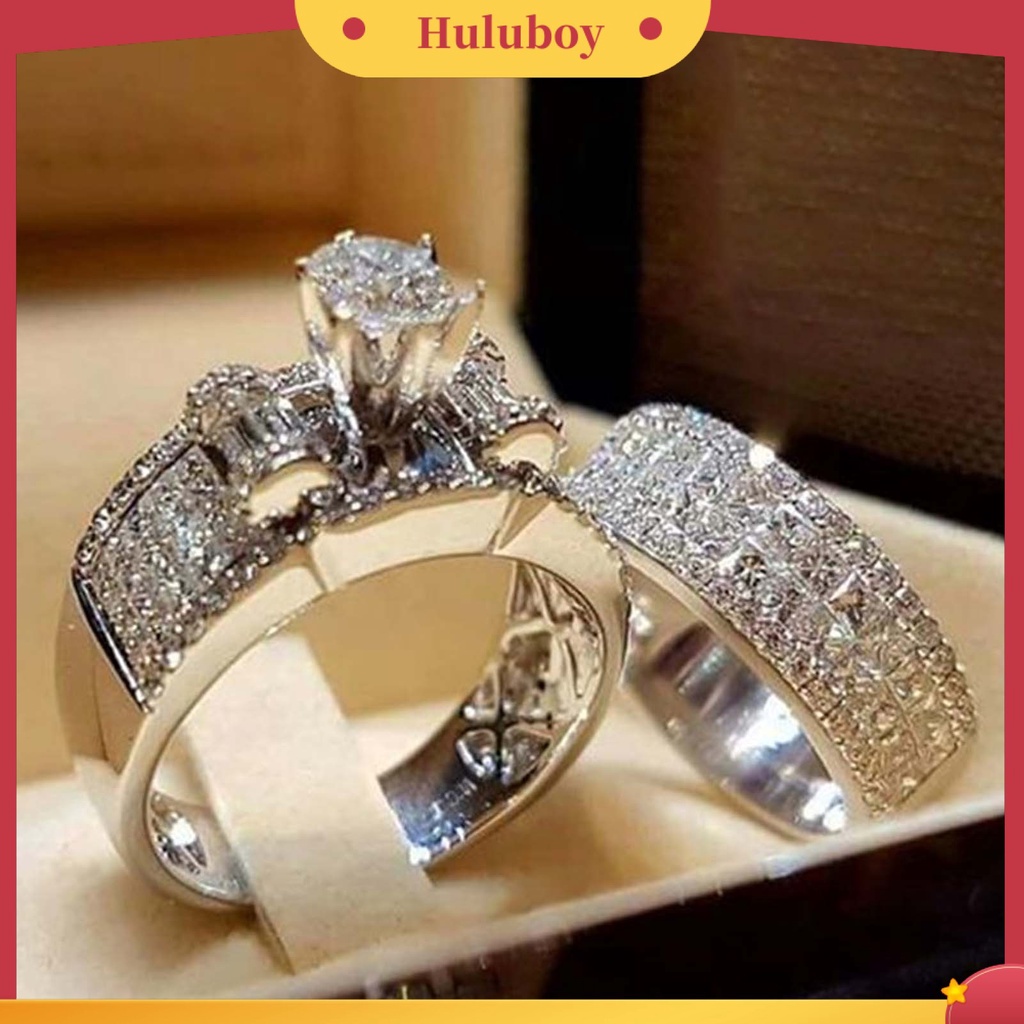 Hu Hu Hu Hu Hu Alat Bantu Pasang Kacamata♡ 2pcs / Set Cincin Pasangan Bahan Alloy Hias Berlian Imitasi Untuk Pernikahan