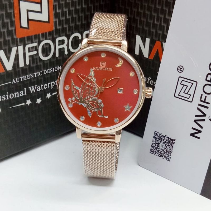 Jam Tangan Wanita Naviforce Original NF5011 Rantai Stainless Tahan Air Gratis Ongkir