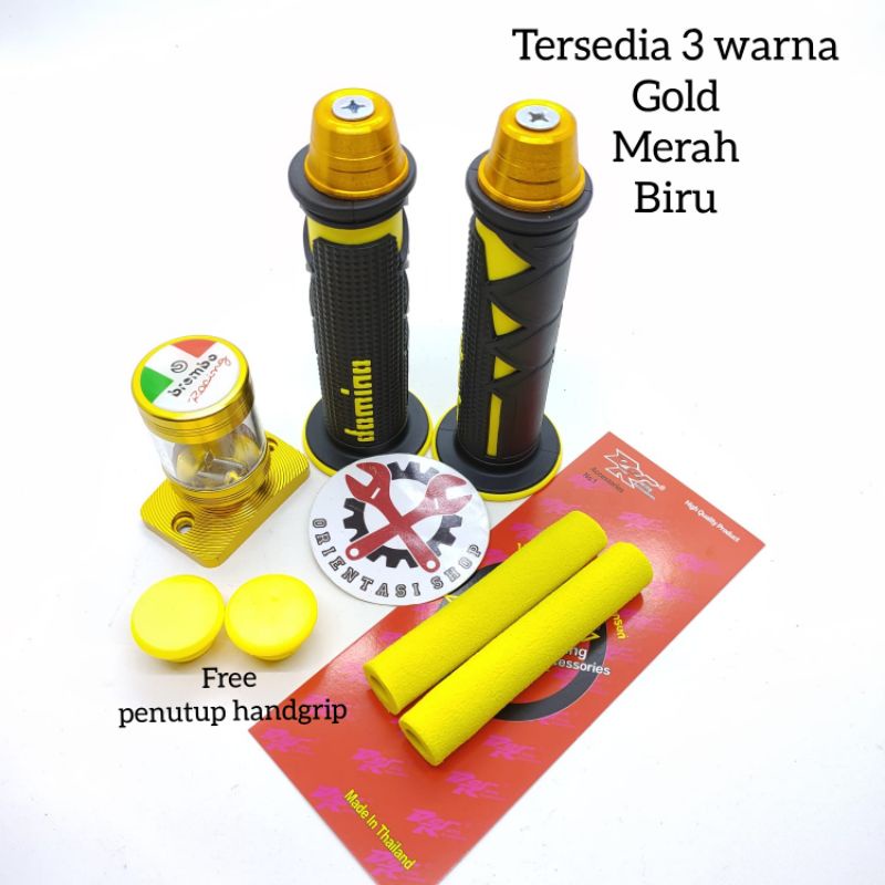 Handgrip domino bintik+ Jalu stang cnc model lancip+ Stempel kaca/tabung minyak rem+ Busa handle free Penutup handgrip bisa buat semua motor/ Universal