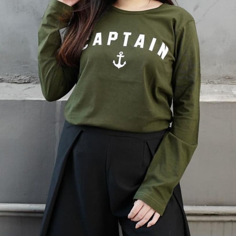 Kaos Lengan Panjang Captain (Hijau army)