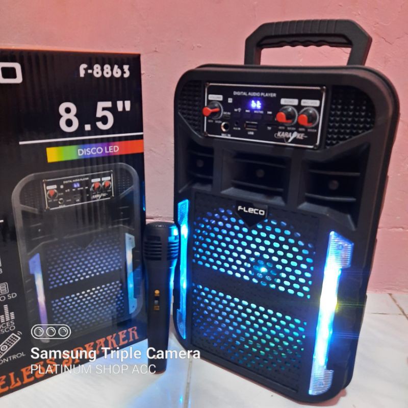 SPEAKER BLUETOOTH 8,5 INCH GRATS MIC KARAOKE DAN REMOTE/SALON AKTIF SUPER BASS WIRELESS MULTIMEDIA