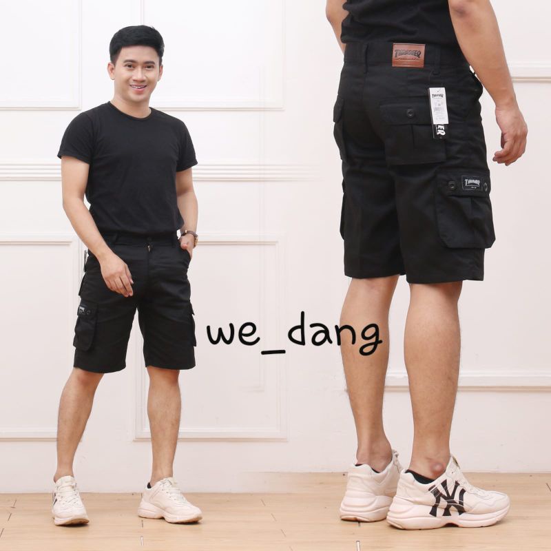 CELANA PENDEK CARGO BAHAN TEBAL ADEM CELANA PENDEK PRIA DEWASA-Hitam