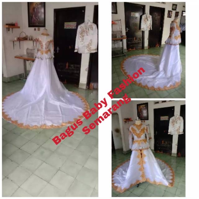 Pakaian Beskap Sunda Pengantin Set Kebaya Cantik Payet Emas Couple
