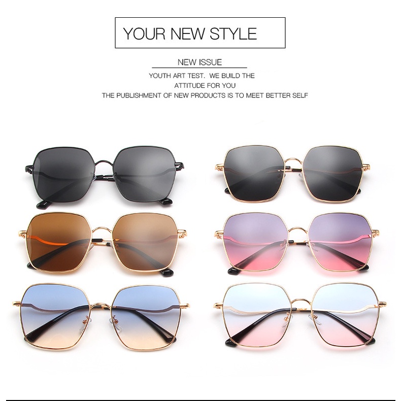 Korean Shade Kacamata Hitam Wanita Metal Square Frame UV400