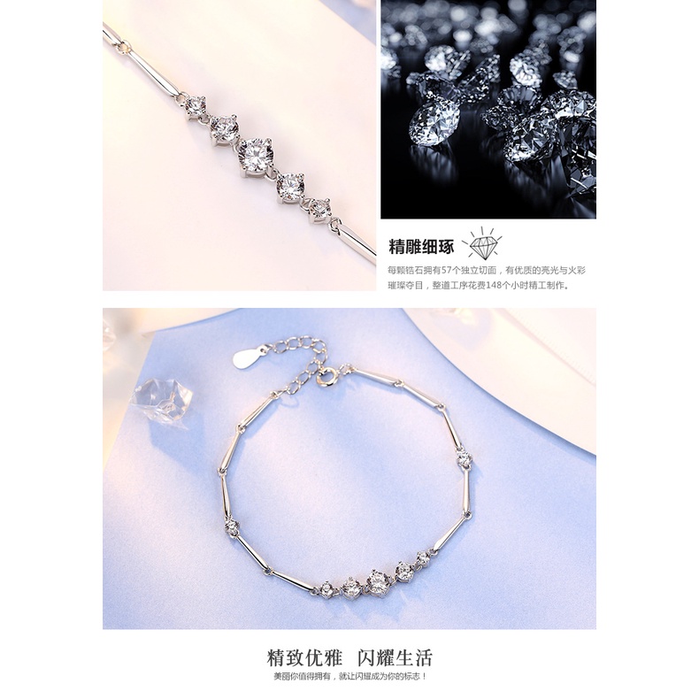 Gelang Bahan Silver 925 Hias Berlian Zircon Warna Ungu Putih Gaya Korea Untuk Wanita