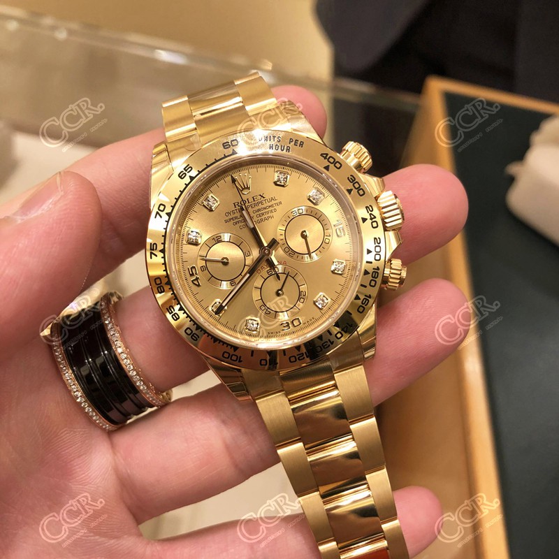 Asli 100% Rolex Daytona 116508 Emas Dial Berlian Terukir Jam Tangan Pria Otomatis Swiss