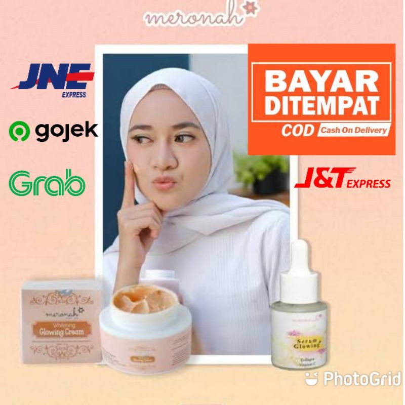 PAKET Meronah Glowing Cream 2in1 dan Serum glowing collagen vitamin c mencerahkan